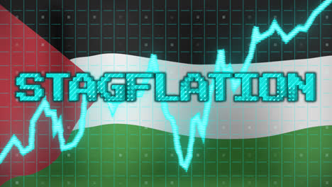 animation of data processing and stagflation text over flag of palestine