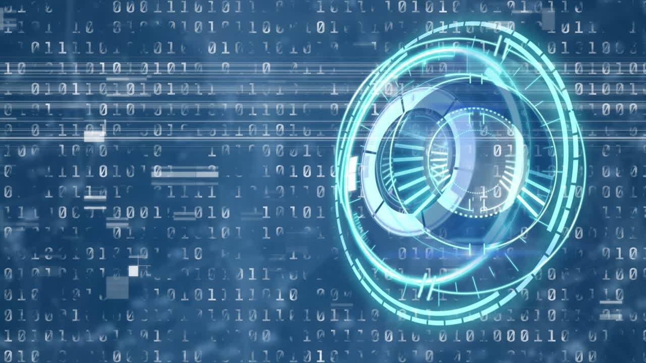 Animation of scope scanning over binary coding on blue background