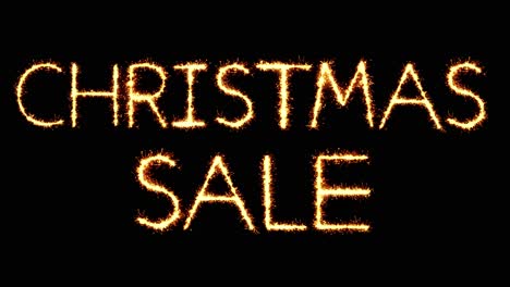 christmas sale text sparkler writing with glitter sparks particles firework on black 4k loop