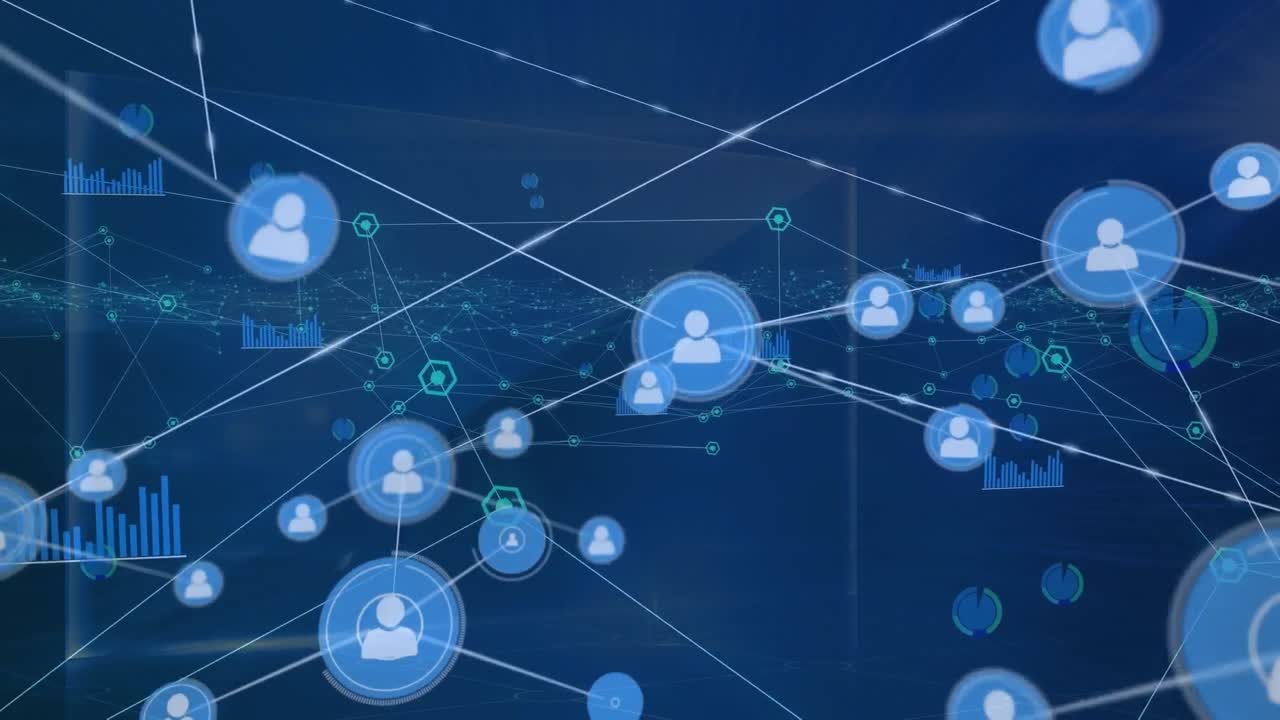 animación de la red de conexiones con las personas iconos sobre fondo oscuro