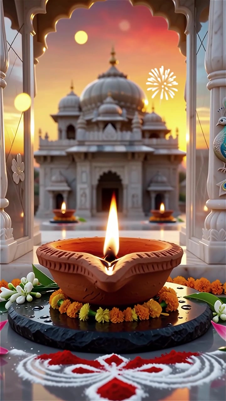 Sfondo del Festival Diwali con lanterne e decorazioni tradizionali Diyas.