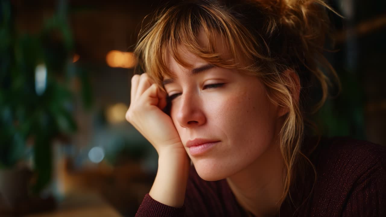 A Thoughtful Moment: A Woman Reflects in Contemplation, Capturing a Sense of Introspection Amidst a Cozy Environment Filled with Soft Light and Greenery