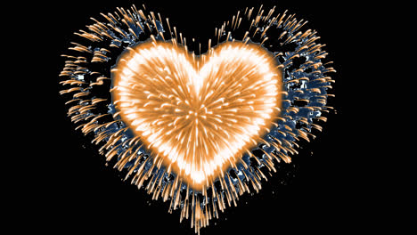 Heart-shaped golden fireworks display animated overlay, transparent 4K video, alpha channel, ProRes