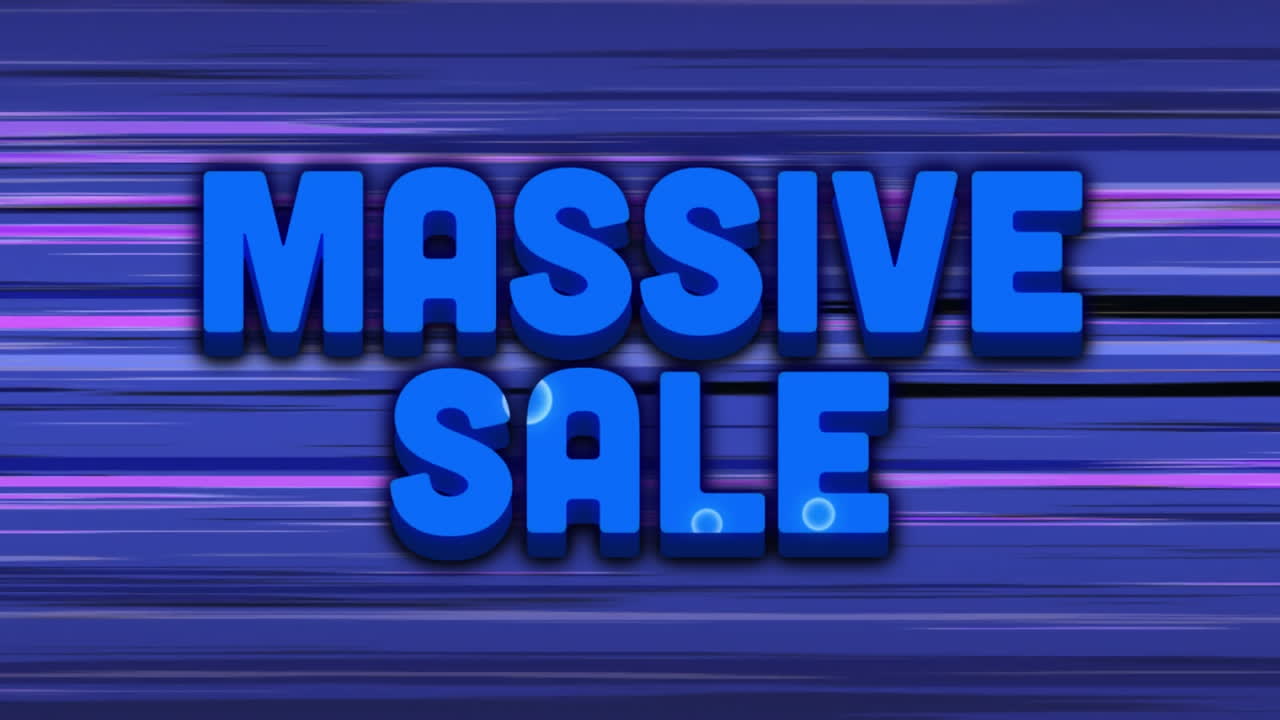 Massive sale graphic with colourful swirls against moving horizontal purple lines