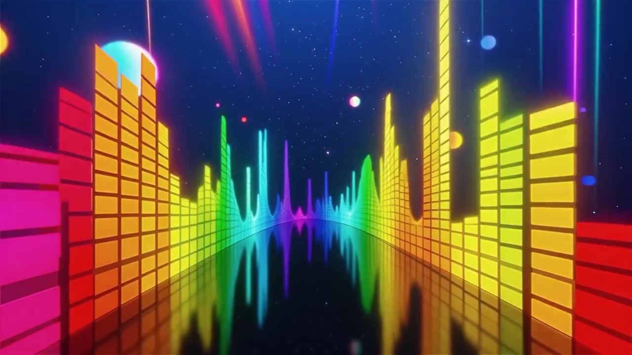 Futuristisk regnbuefarvet neon musik equalizer visualisering baggrund.