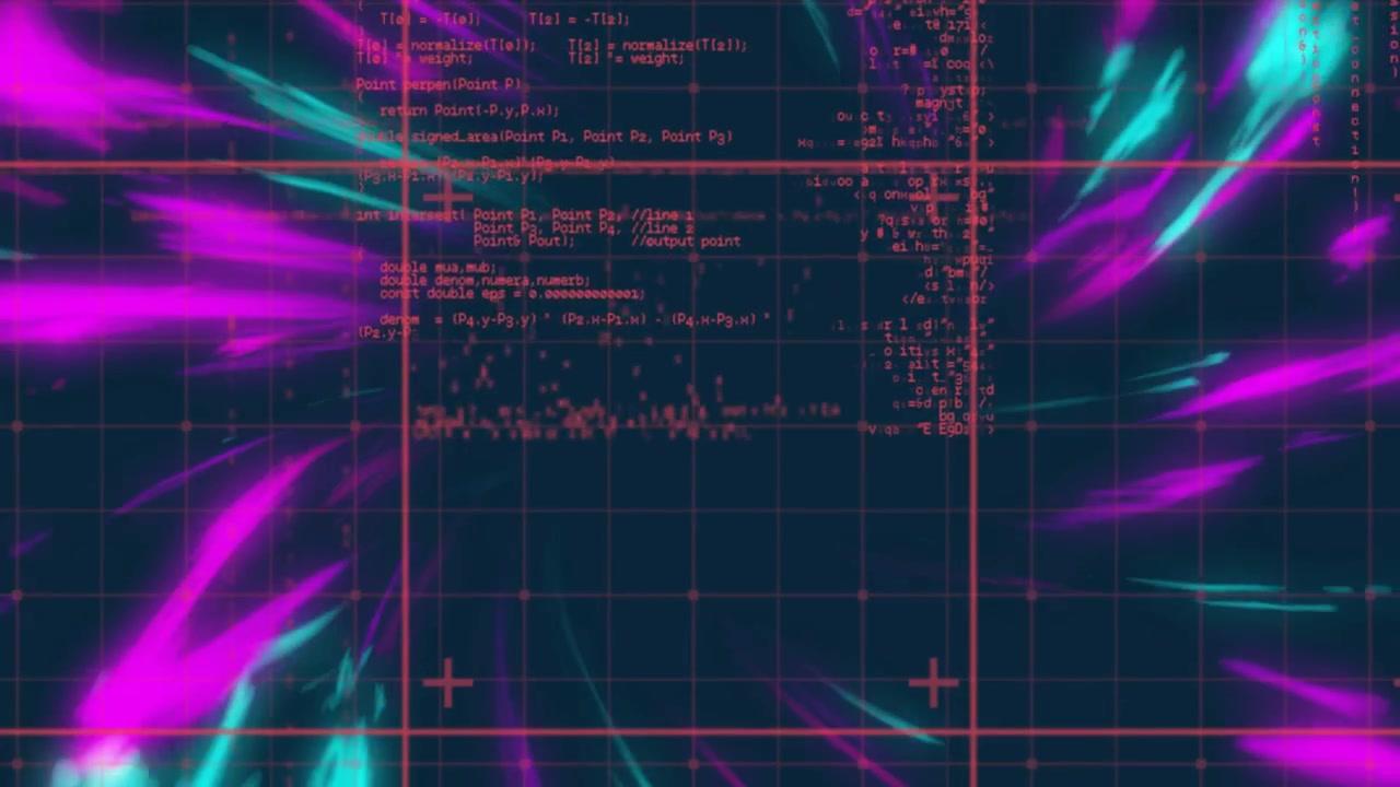 Lade-Rasteroberfläche, die rote Blöcke initiiert, die als pulsierende Neonstreifen driften und den Datenfluss visualisieren.