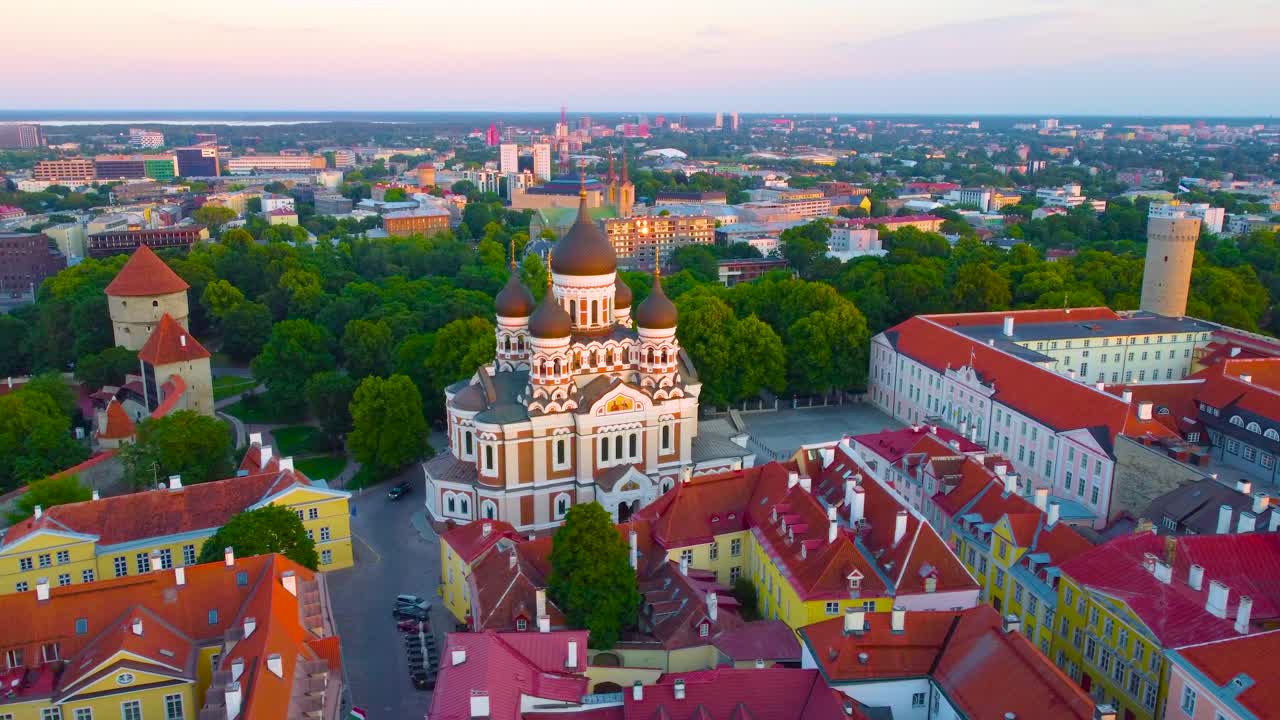 Aerial view of Tallinn and the Alexander Nevsky Cathedral, a great monument of the Estonian capital.