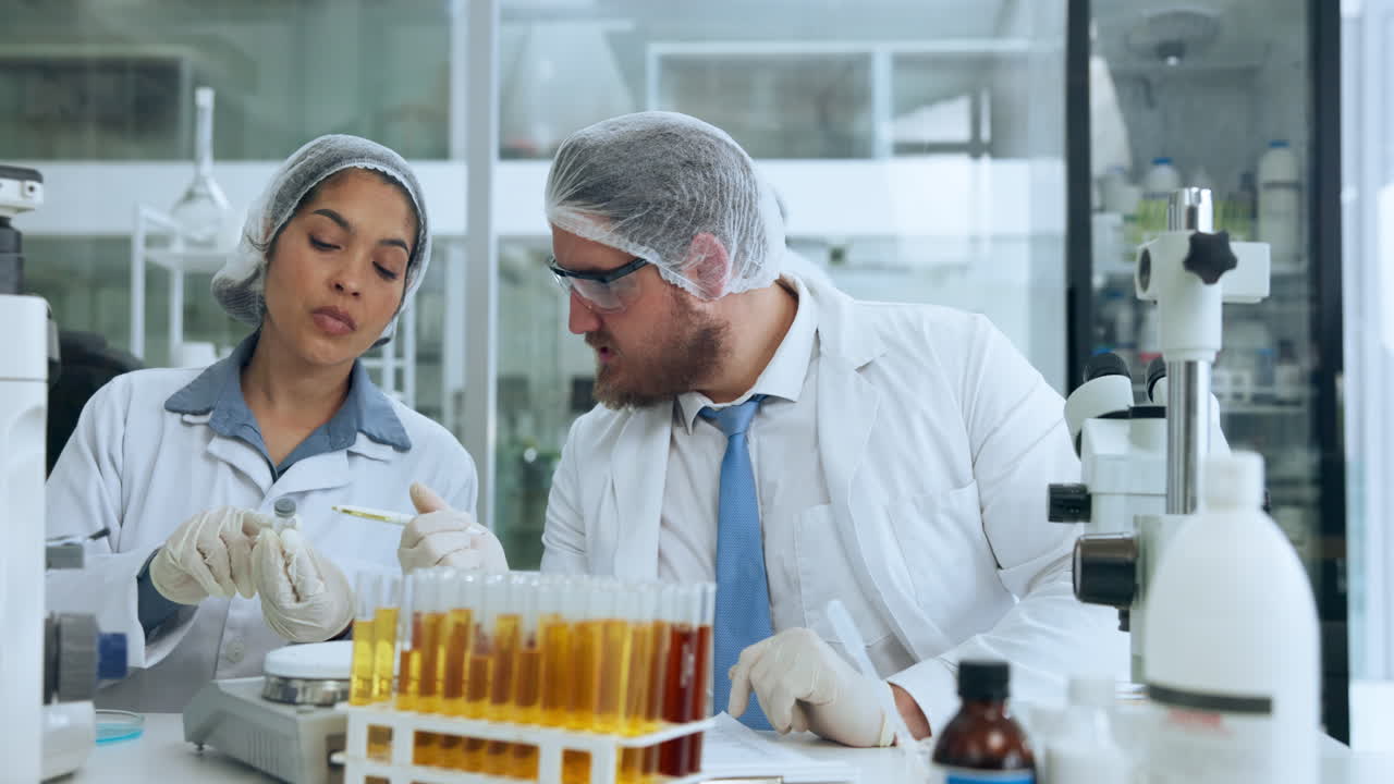 Two Scientists Collaborating on an Experiment in a Modern Laboratory
