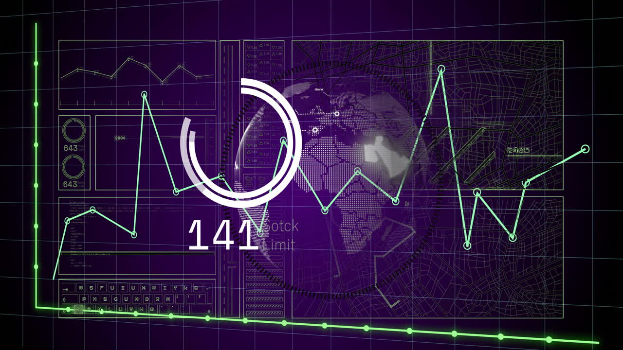 animación del procesamiento de datos digitales y globo sobre red