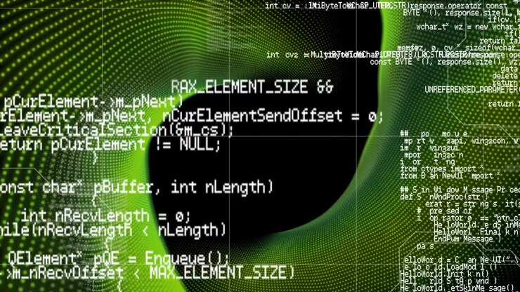 Animation of data processing over black background