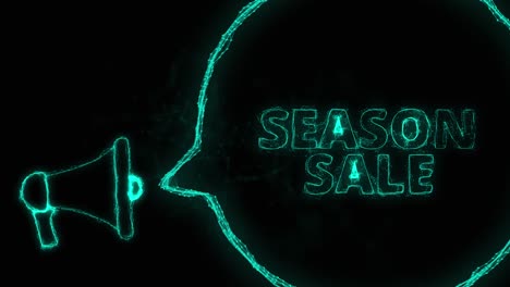 megaphone banner with speech bubble and text season sale. plexus style of green glowing dots and lines