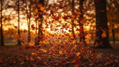 A Serene Autumn Evening: A Captivating Transformation of Leaves in Motion Between Two Frames Capturing the Essence of Fall&#039;s Beauty