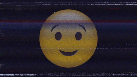 digital animation of tv static effect over winking face emoji against black background
