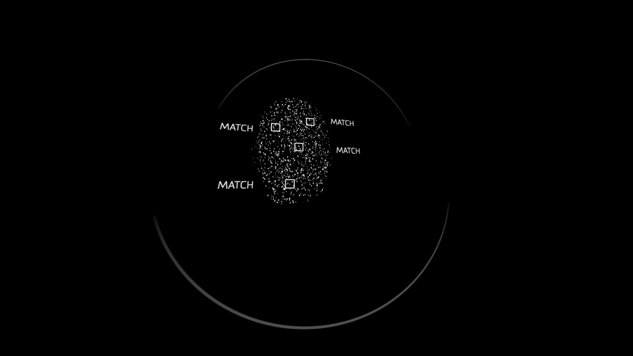 3D animation of a fingerprint scanner searching through a criminal database