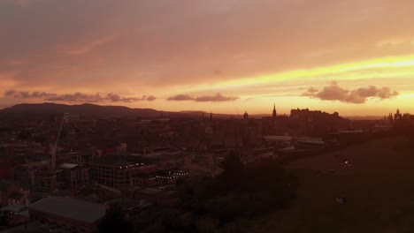 aerial view of beautiful edinburgh scotland during dramatic sunset