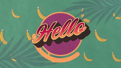 animation of hello text over plants and bananas