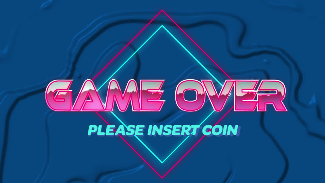 게임 끝 애니메이션 디지털 추상 공간에 동전을  ⁇ 입하십시오.