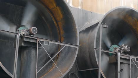 close-up of big industrial fans in a factory