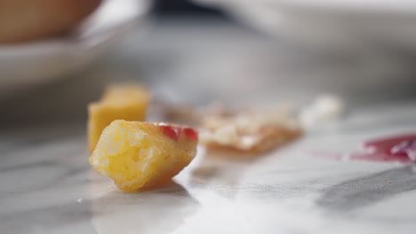 close-up of leftover dessert on plate