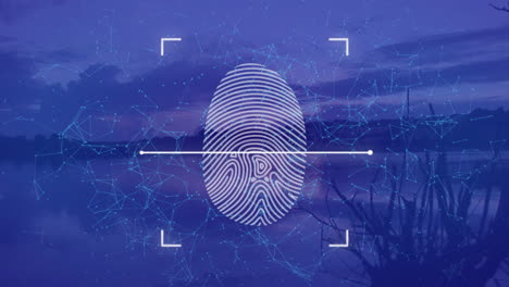 Animation-of-data-processing-and-biometric-fingerprint-on-blue-background