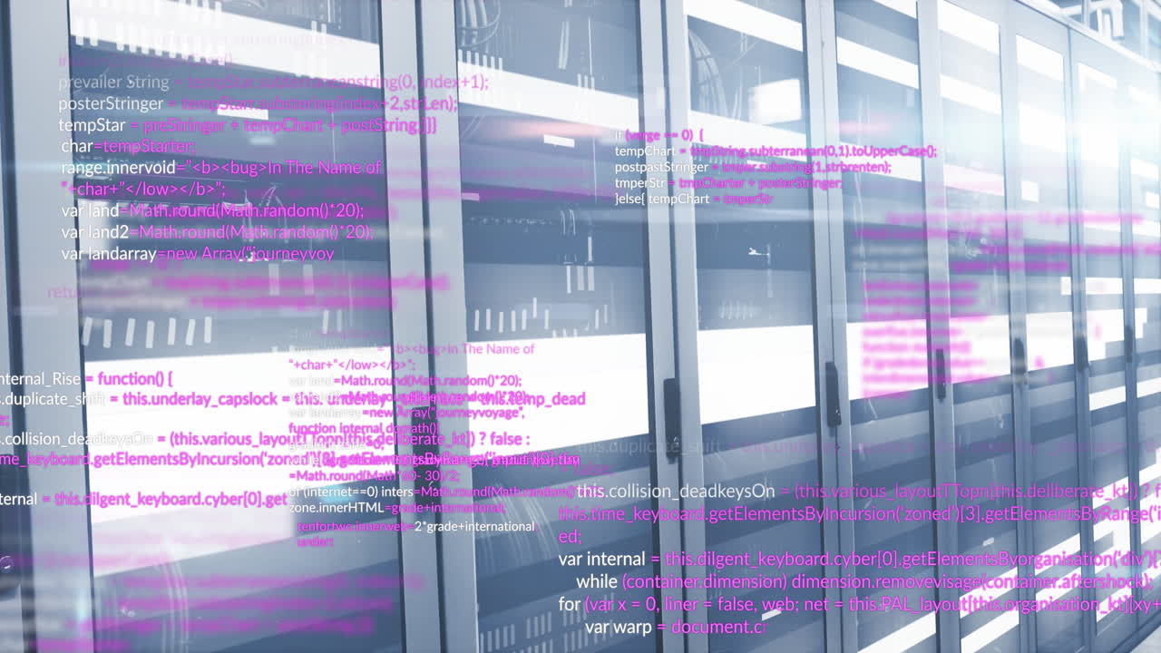 animación del procesamiento de datos contra rastros de luz sobre la sala del servidor informático