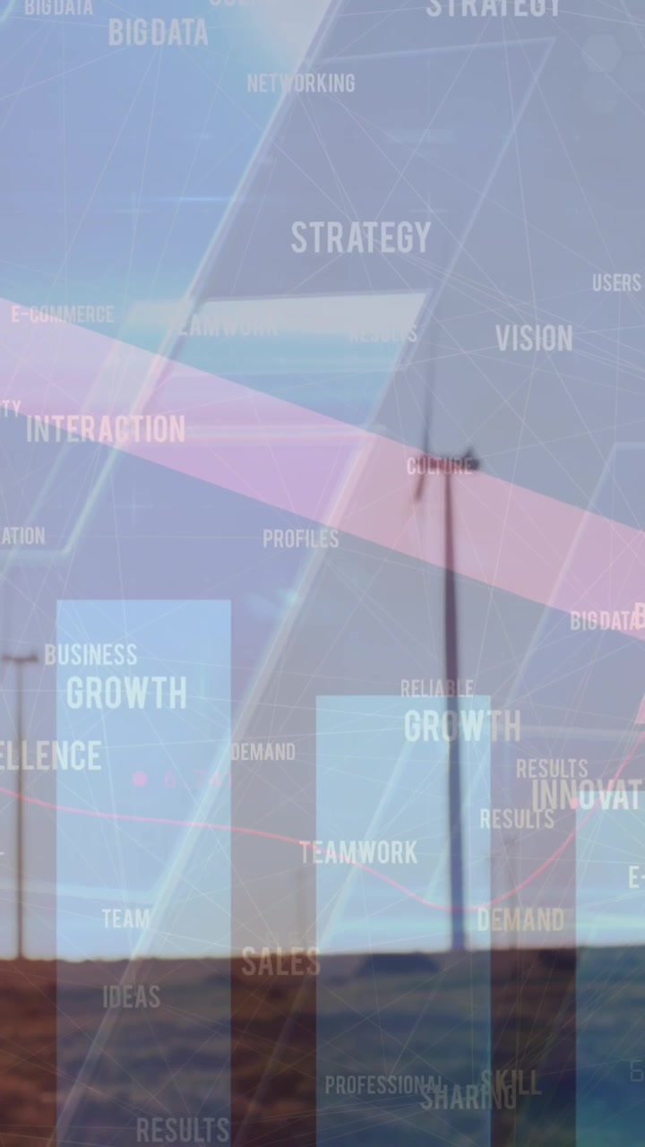 Animation of graphs and arrow over wind turbines