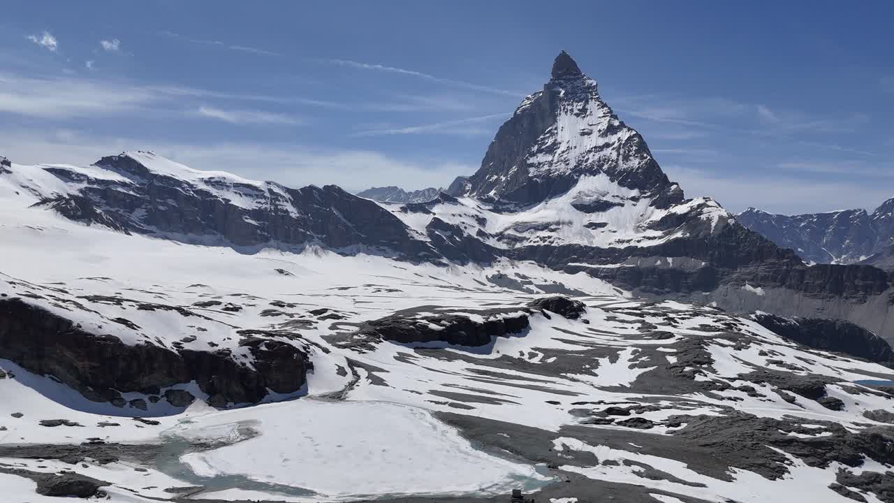 Majestic Matterhorn Mountain Snowy peaks in summer drone,aerial