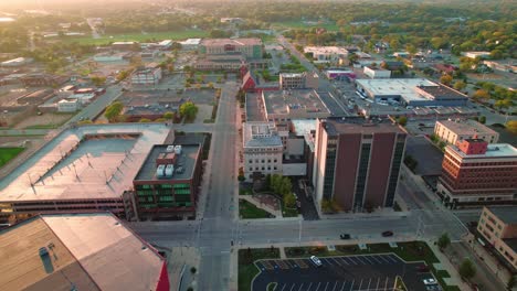 aerial at sunet revealing beautiful downtown rockford illinois from america