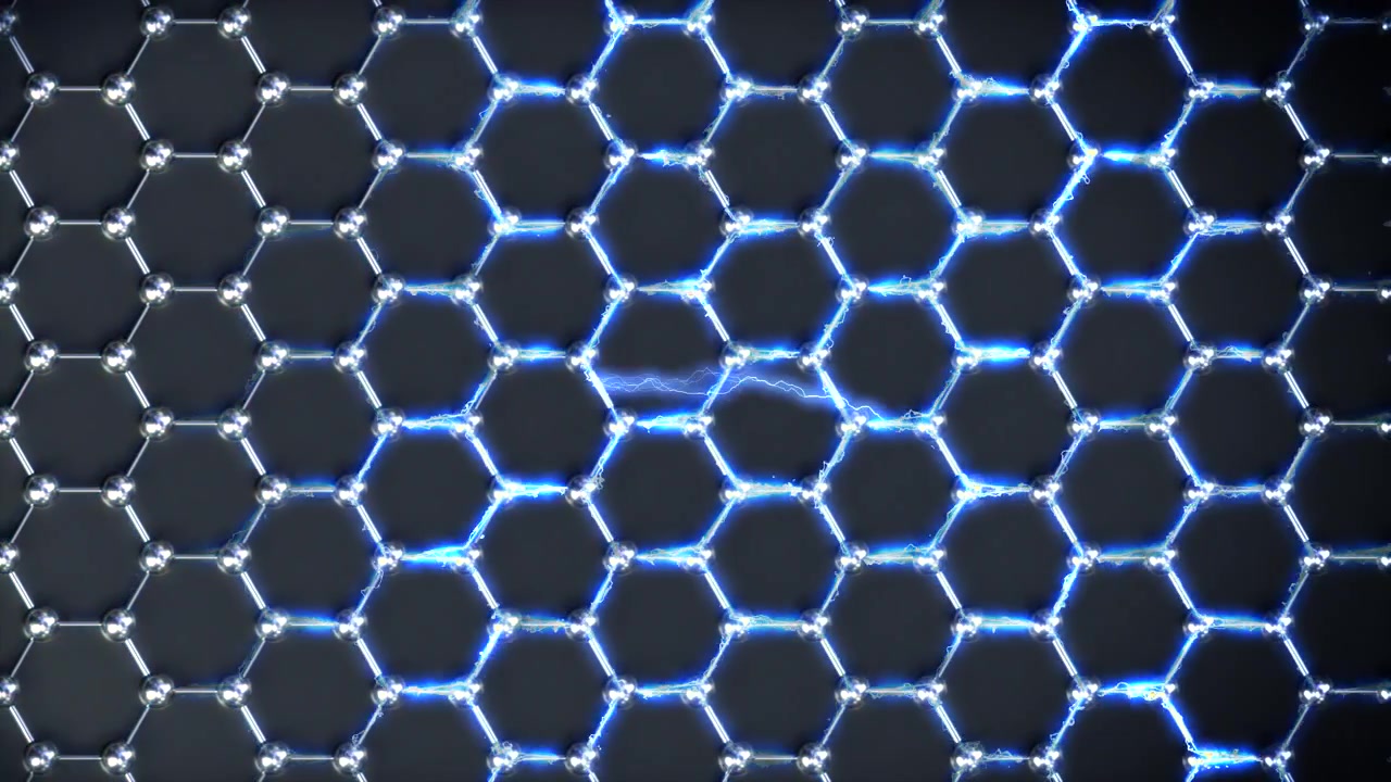 Graphene Conductivity Electricity loop chrome. This macro 3D animation represents how conductive graphene is.