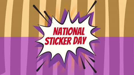 animation of national sticker day text on green and purple background