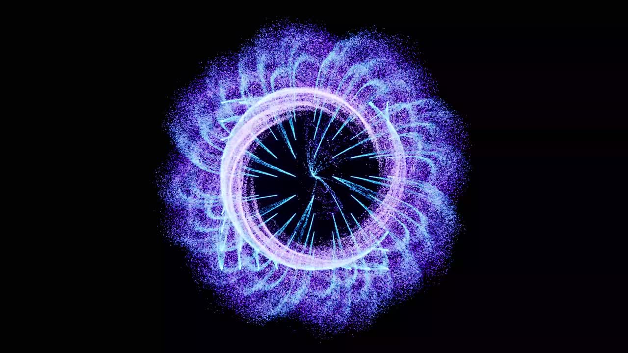 efectos visuales, vfx, flor de partículas azules en fondo negro animación en 3d