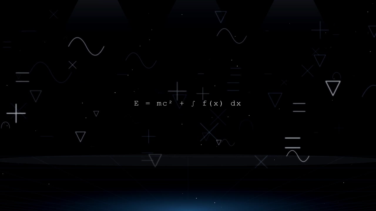 Animated Mathematical Formulas and Geometric Symbols on Dark Background