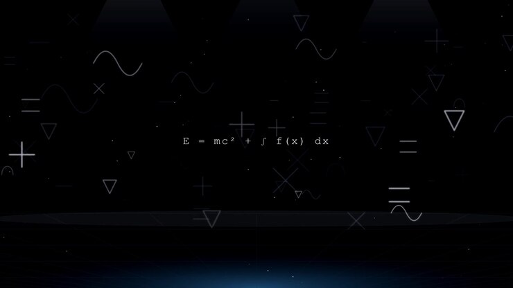Animated Mathematical Formulas and Geometric Symbols on Dark Background