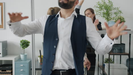 office colleagues dancing
