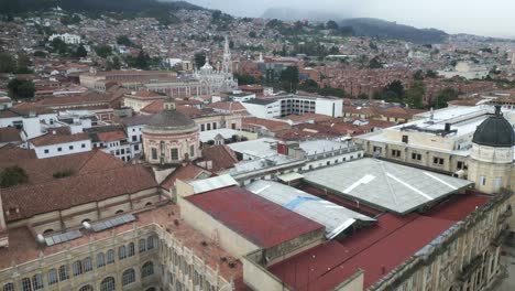 bogota colombia city capital aerial view of downtown city center drone fly above colonial architecture buildings
