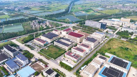 Drone view of Glasses and Sunglasses Factories in Danyang City, Jiangsu Province, China