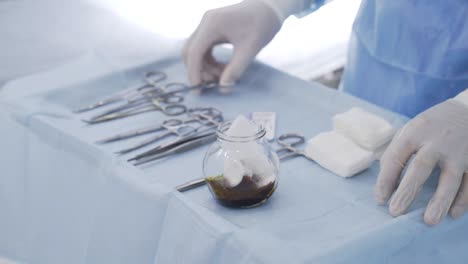 surgical instruments and supplies on a tray