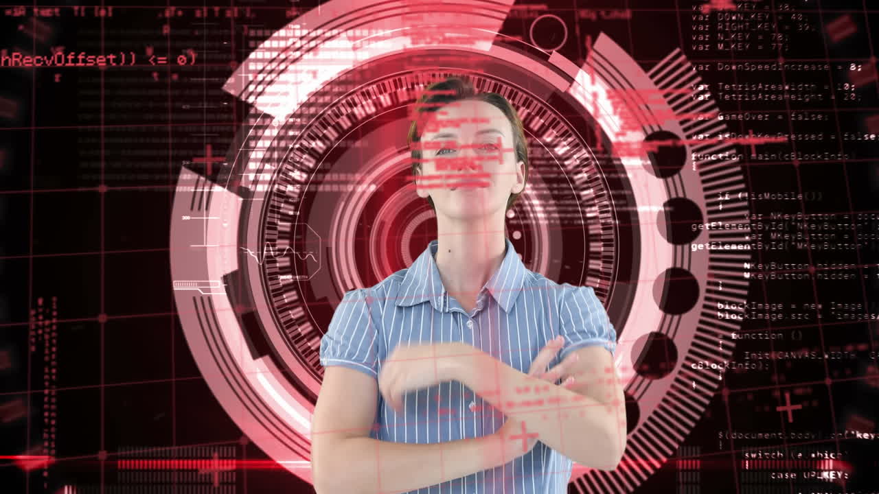 3d 인터랙티브 스크린을 사용하는 백인 여성의 애니메이션