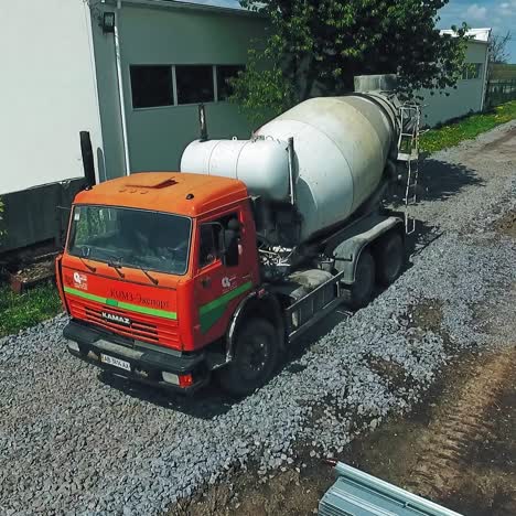concrete mixer truck from air