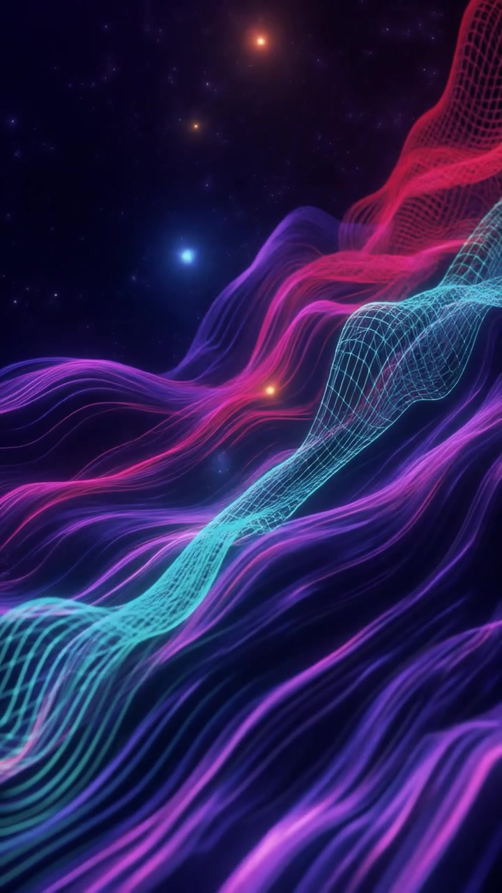 Abstract Digital Waves with Glowing Neon Grid Lines