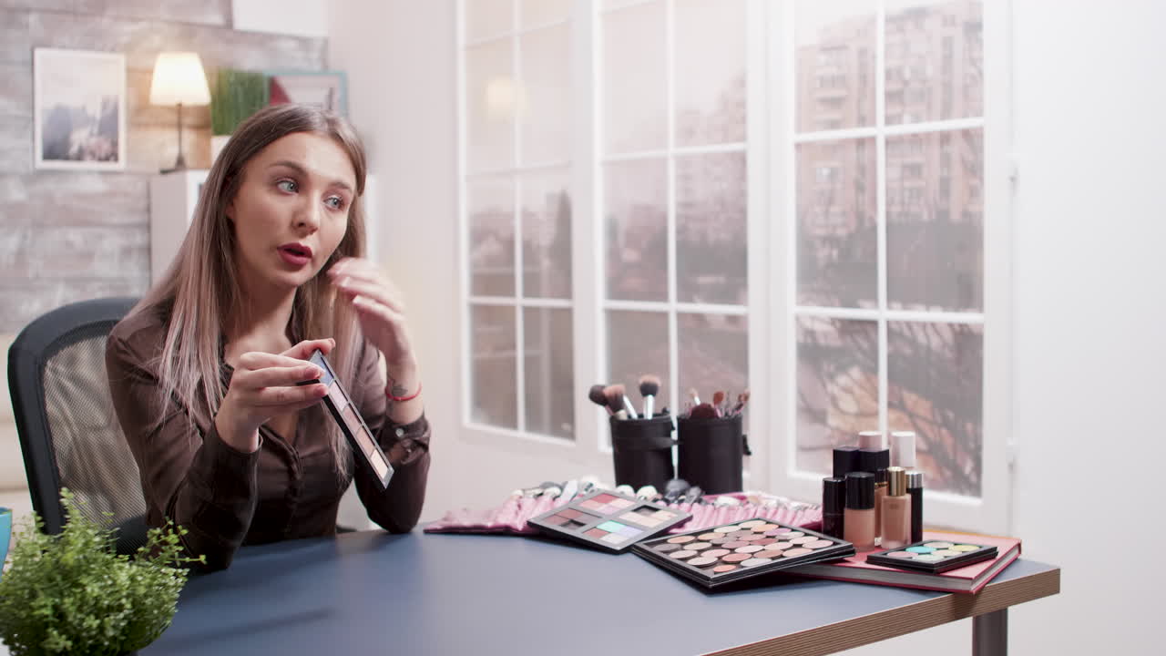 Beauty vlogger creating makeup tutorial