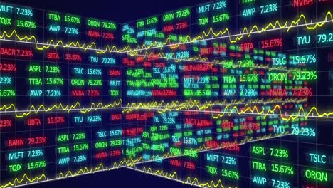 animation of stock market display with numbers and graphs on blue background