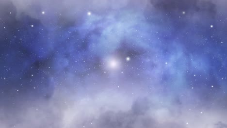 looped flight through blue clouds on space with star