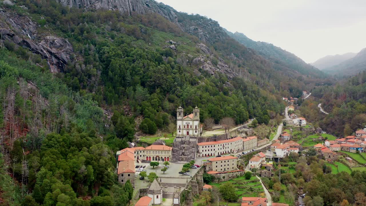 Aerial: Sanctuary Nossa Senhora da Peneda in Ger&ecirc;s National Park, Portugal