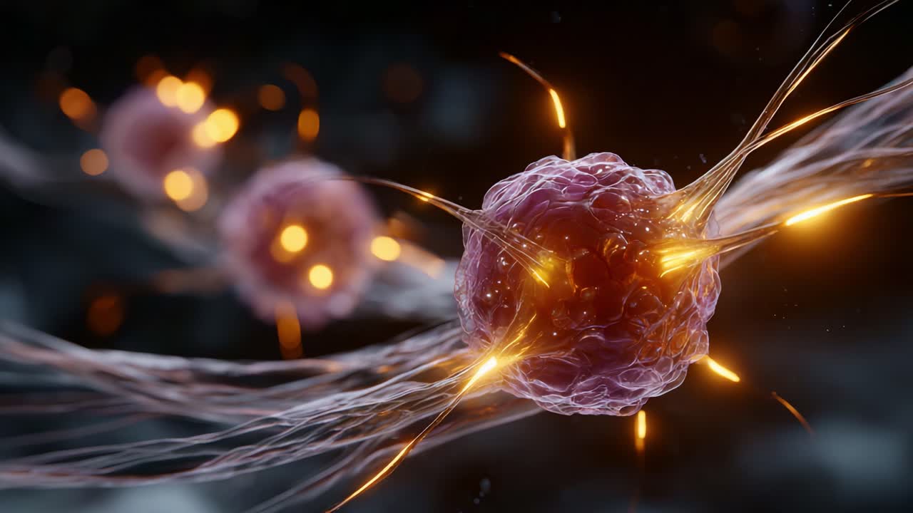 Dynamic Cellular Interaction: A Close-Up View of Vibrant Cells Exhibiting Bioluminescence and Intricate Structures in a Hypothetical Biological Environment