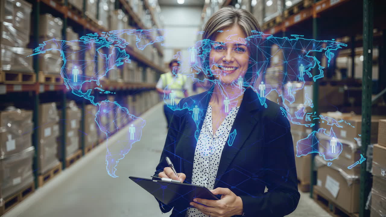 Woman Managing Global Logistics and Supply Chain in a Warehouse