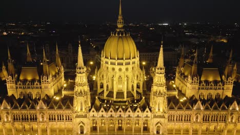 hungarian parliament building beautiful aerial view at night