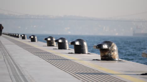 mooring bollards on a waterfront pier in istanbul