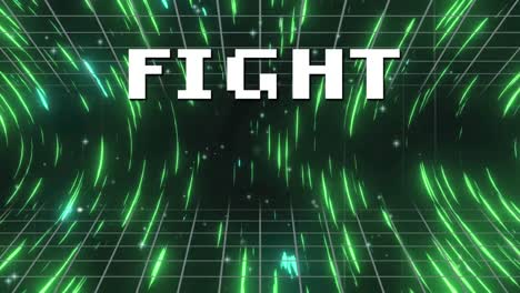 Animation-of-fight-text-over-neon-green-trails-on-black-background