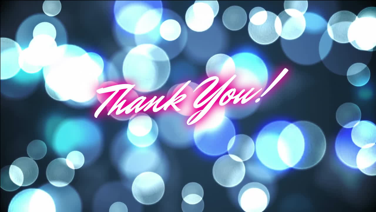 Thank You! text animation over blurred blue and white bokeh lights